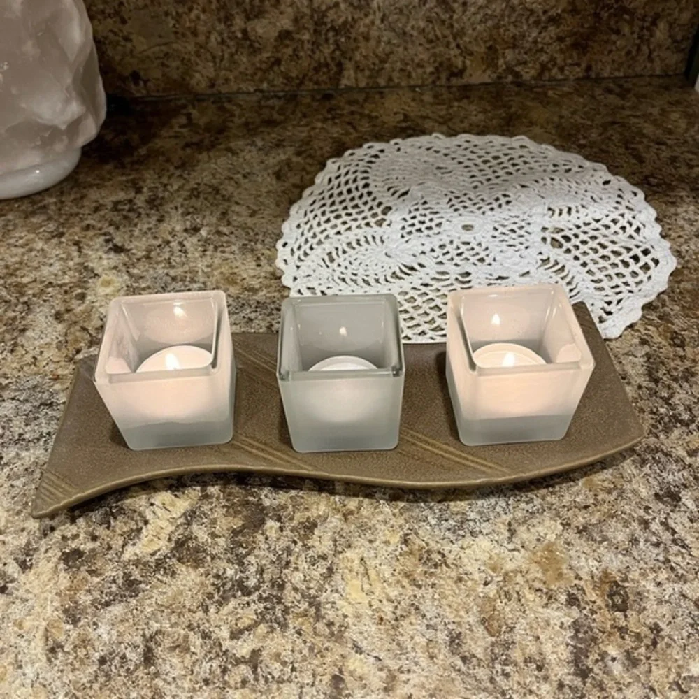 Partylite 3 Tea Light Holder Contemporary Zen - Picture 11 of 15